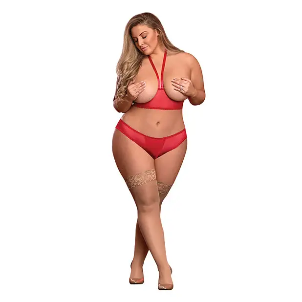 Risqué Business Cupless Bra & Crotchless Panty Red QN - Lingerie - Plus/Queen - Packaged