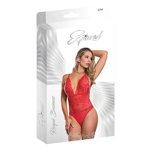 Risqué Business Lace & Mesh Teddy w/Snap Crotch Red L/XL - Lingerie - Packaged