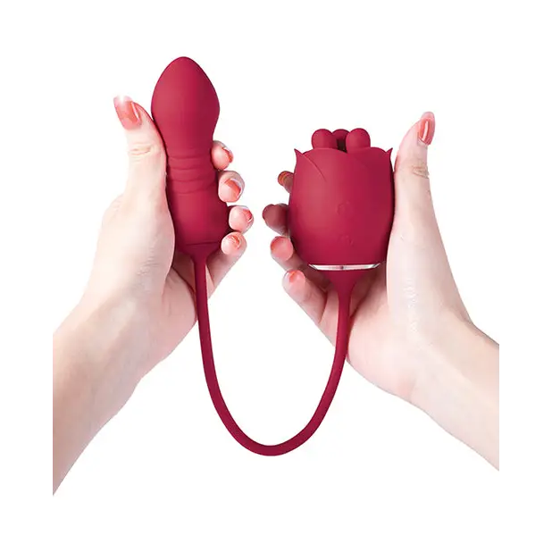 Rosa Rotating Rose Toy & Thrusting Vibrator - Red - Stimulators