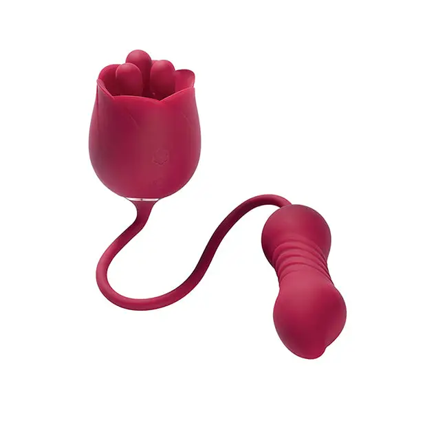 Rosa Rotating Rose Toy & Thrusting Vibrator - Red - Stimulators