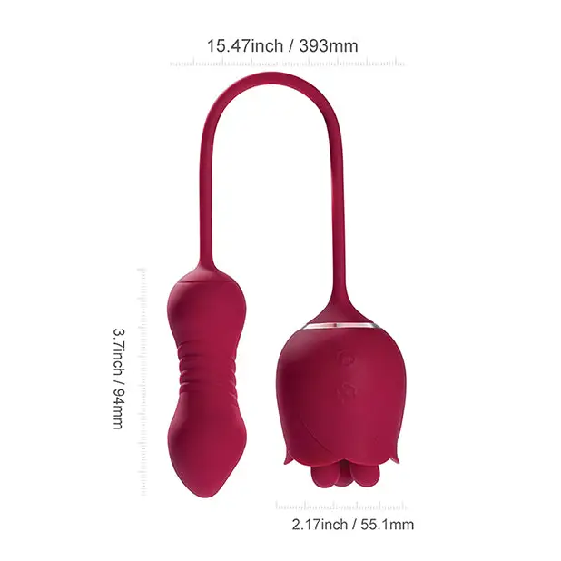 Rosa Rotating Rose Toy & Thrusting Vibrator - Red - Stimulators