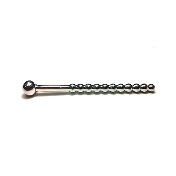 Rouge Stainless Steel Beaded Hollow Urethral Probe, 10 cm Long