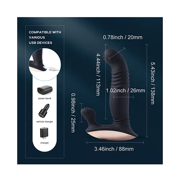 Royal Thrusting Vibrating Prostate & Perineum Massager - Black - Anal Products