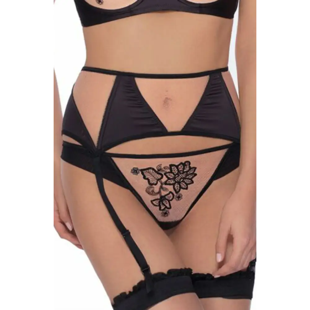 Roza Mehendi Suspender Belt Black - Black / Large - Hosiery