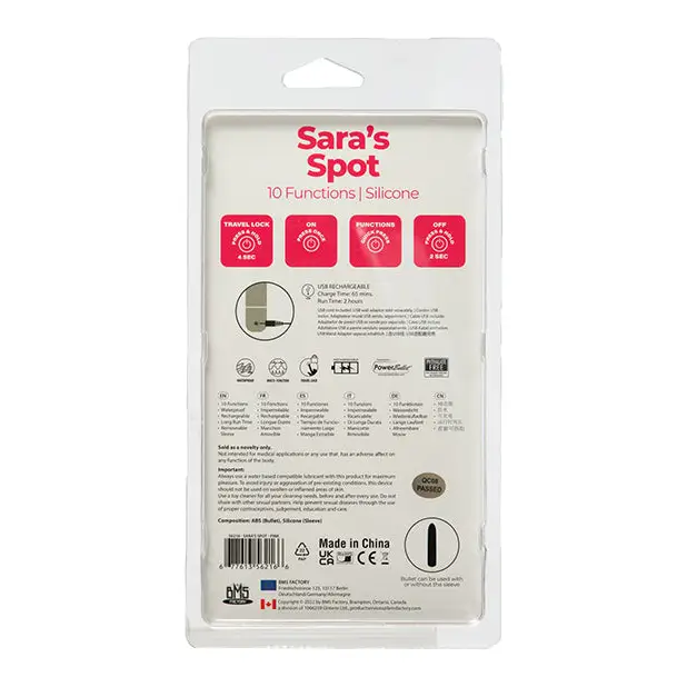 Sara's Spot Rechargeable Bullet w/G Spot Sleeve, 10 Functions Pink