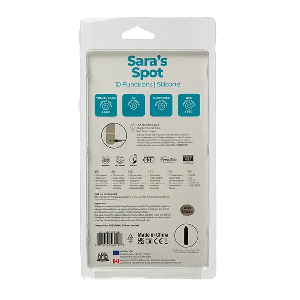Sara's Spot Rechargeable Bullet w/G Spot Sleeve, 10 Functions Teal