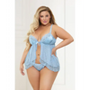 Satin Jacquard Dot Mesh Scallop Lace Babydoll & G-String Blue 3X/4X