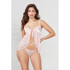 Satin Jacquard Dot Mesh Scallop Lace Babydoll & G-String Light Pink XL
