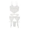Scallop Stretch Lace Long Line Soft Cup Bra, Garterbelt & G-String White O/S