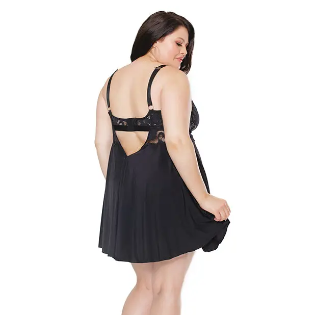 Scallop Stretch Lace & Microfiber Inner Bra Babydoll Black 1X/2X