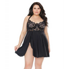 Scallop Stretch Lace & Microfiber Inner Bra Babydoll Black 1X/2X
