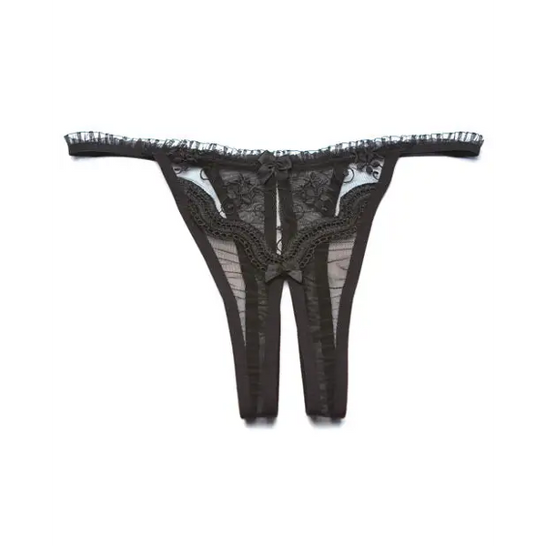 Scalloped Embroidery Crotchless Panty Black O/S - Lingerie - Hanging