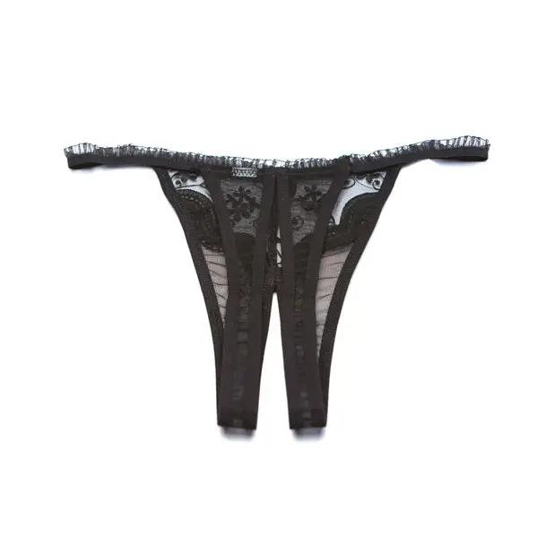 Scalloped Embroidery Crotchless Panty Black O/S - Lingerie - Hanging