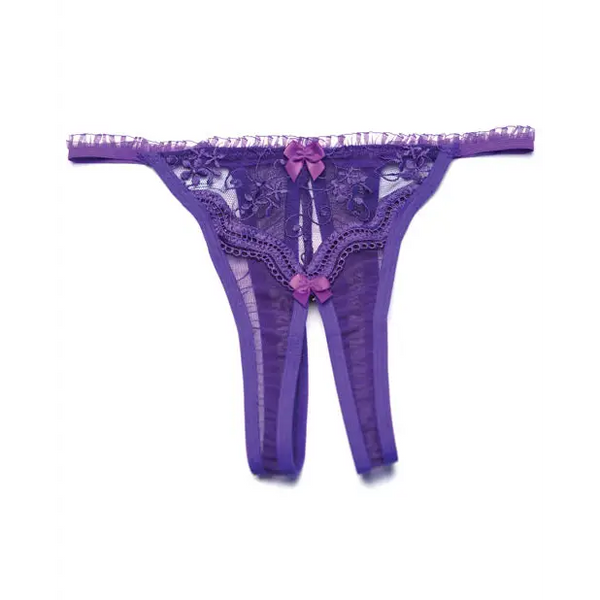 Scalloped Embroidery Crotchless Panty Purple O/S - Lingerie - Hanging