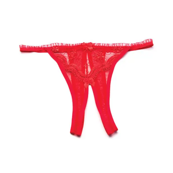 Scalloped Embroidery Crotchless Panty Red O/S - Lingerie - Hanging