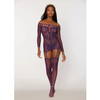 Scalloped Lace and Fishnet Garter Dress w/Attached Stockings - Purple O/S - Lingerie - Packaged