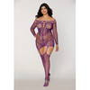 Scalloped Lace and Fishnet Garter Dress w/Attached Stockings - Purple QN - Lingerie - Plus/Queen - Packaged