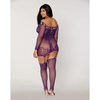 Scalloped Lace and Fishnet Garter Dress w/Attached Stockings - Purple QN - Lingerie - Plus/Queen - Packaged