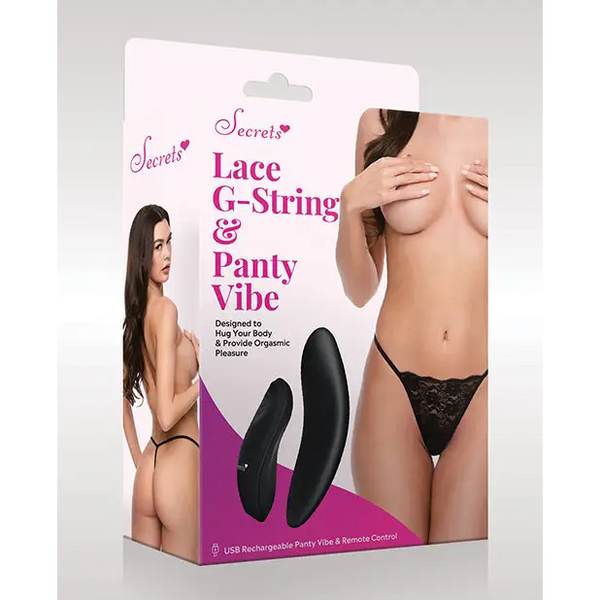 Secrets Lace G-String & Panty Vibe - Black O/S - Stimulators