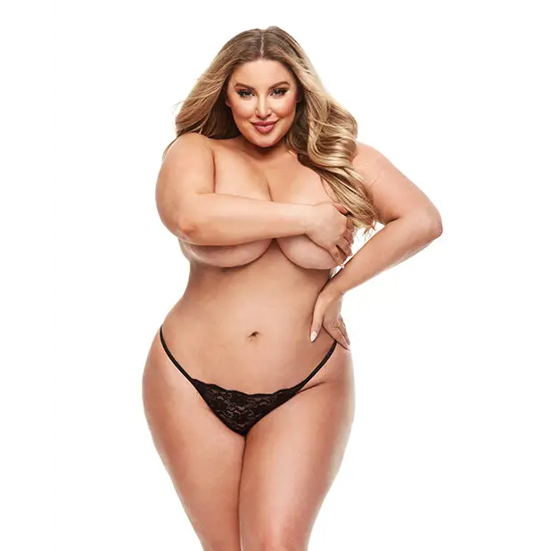 Secrets Lace G-String & Panty Vibe - Black QN - Stimulators