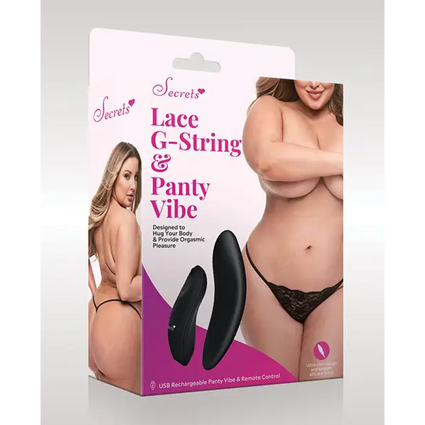 Secrets Lace G-String & Panty Vibe - Black QN - Stimulators