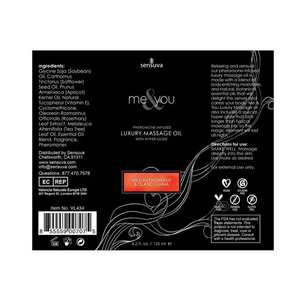 Sensuva Me & You Massage Oil, 4.2 oz Passion Fruit Guava