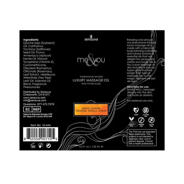 Sensuva Me & You Massage Oil, 4.2 oz Sugar & Citrus