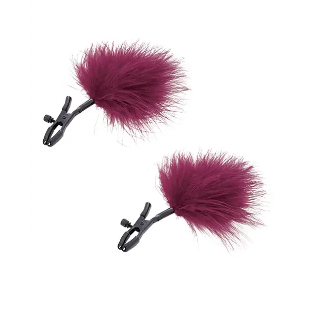 Sex & Mischief Enchanted Feather Nipple Clamps - Burgundy - Bondage Blindfolds & Restraints