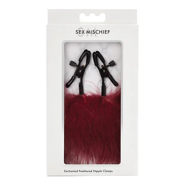 Sex & Mischief Enchanted Feather Nipple Clamps - Burgundy - Bondage Blindfolds & Restraints