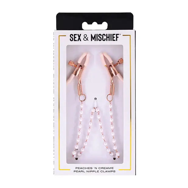 Sex & Mischief Peaches ’n CreaMe Pearl Nipple Clamps - Bondage Blindfolds & Restraints