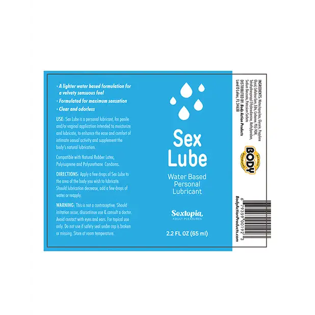 Sextopia Sex Lube Water Based Personal Lubricant - 2.2 oz Bottle