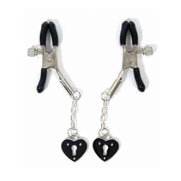 Sexy AF Nipple Clamps, Black Heart Charms