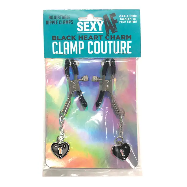 Sexy AF Nipple Clamps, Black Heart Charms