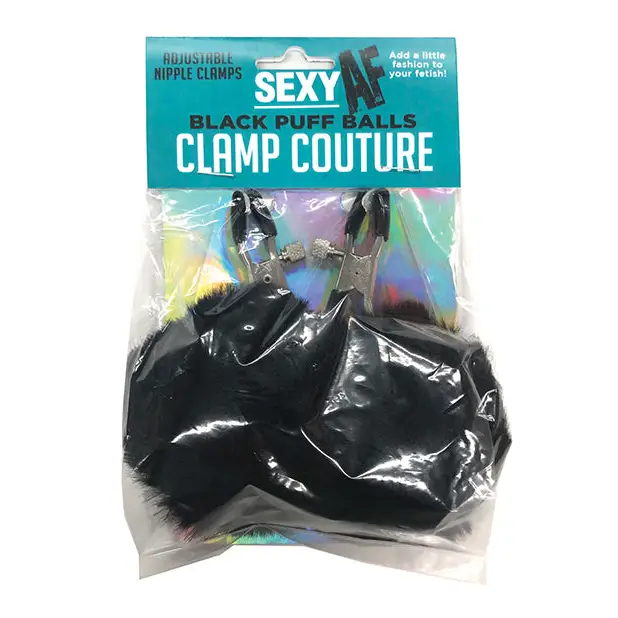 Sexy AF Nipple Clamps, Black Puff Ball