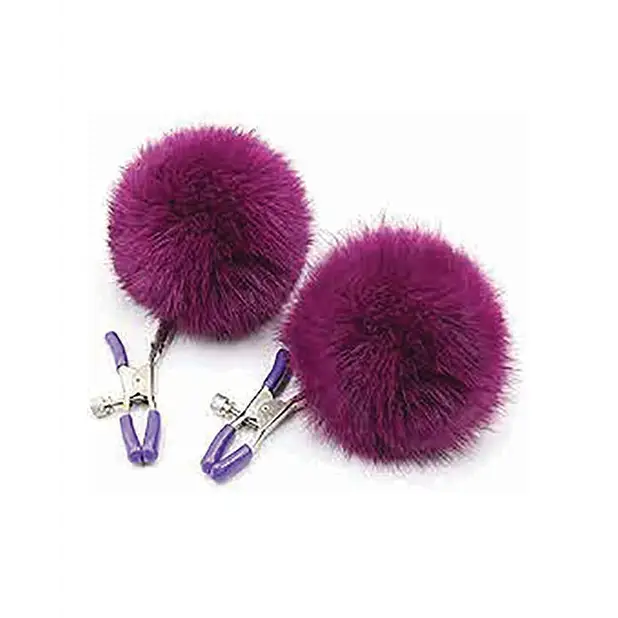 Sexy AF Nipple Clamps, Purple Puff Ball