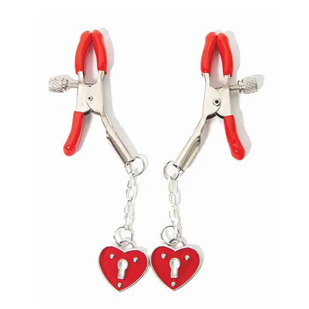 Sexy AF Nipple Clamps, Red Heart Charms