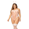 Sexy Bunny Underwire Bodysuit w/Lace Up Back & Head Piece Pink 1X/2X - Costumes