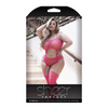 Sheer Afterglow Cut Out Teddy w/Attached Footless Stockings Berry Pink QN