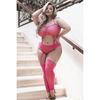 Sheer Afterglow Cut Out Teddy w/Attached Footless Stockings Berry Pink QN