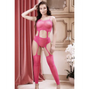 Sheer Afterglow Cut Out Teddy w/Attached Footless Stockings Berry Pink O/S