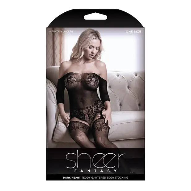 Sheer Fantasy Dark Heart Teddy Bodystocking Black O/S