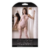 Sheer Fantasy High Neck Floral Lace Gartered Bodystocking & Panty Light Pink O/S