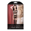 Sheer In the Mood Crop Top & Crotchless Shortie w/Attached Footless Stockings Black O/S