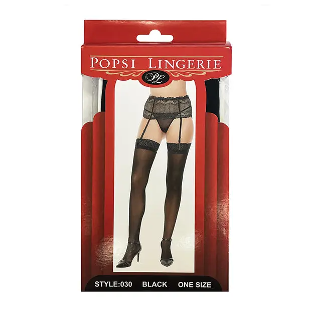 Sheer Lace Top Stocking Black O/S