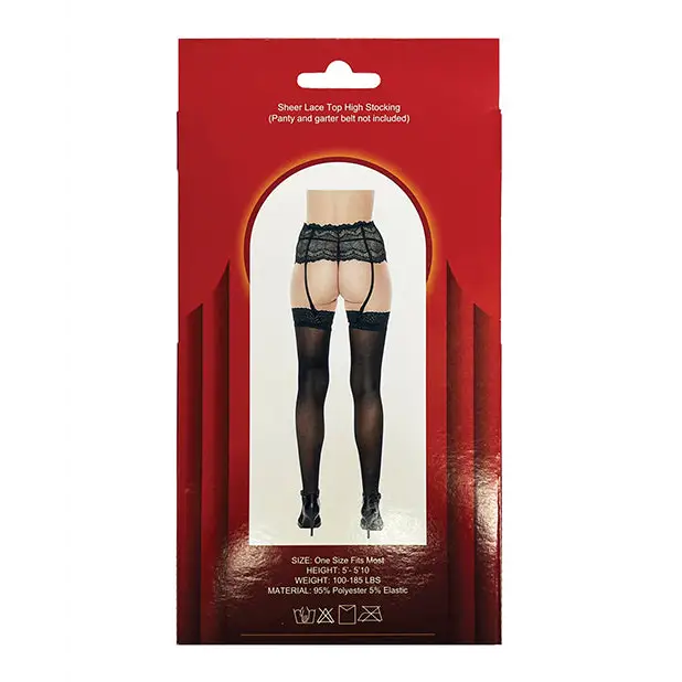 Sheer Lace Top Stocking Black O/S