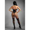 Sheer Lose Control Opaque and Fishnet High Neck Crotchless Bodystocking - Black O/S - Lingerie - Packaged