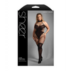 Sheer Lose Control Opaque and Fishnet High Neck Crotchless Bodystocking - Black O/Q - Lingerie - Packaged