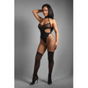 Sheer Lose Control Opaque and Fishnet High Neck Crotchless Bodystocking - Black O/S - Lingerie - Packaged