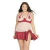 Sheer Nylon & Stretch Satin Babydoll w/Underwire Cups & G-String Merlot/Nude 3X/4X