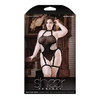 Sheer Save Your Tears Studded Halter Teddy w/Net Side Panels & Attached Stockings Black QN